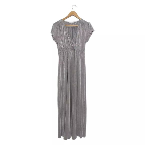 Baltic Born Athena Pleated Dress Metallic Silver Gray Womens Large Bridesmaid - Picture 2 of 5